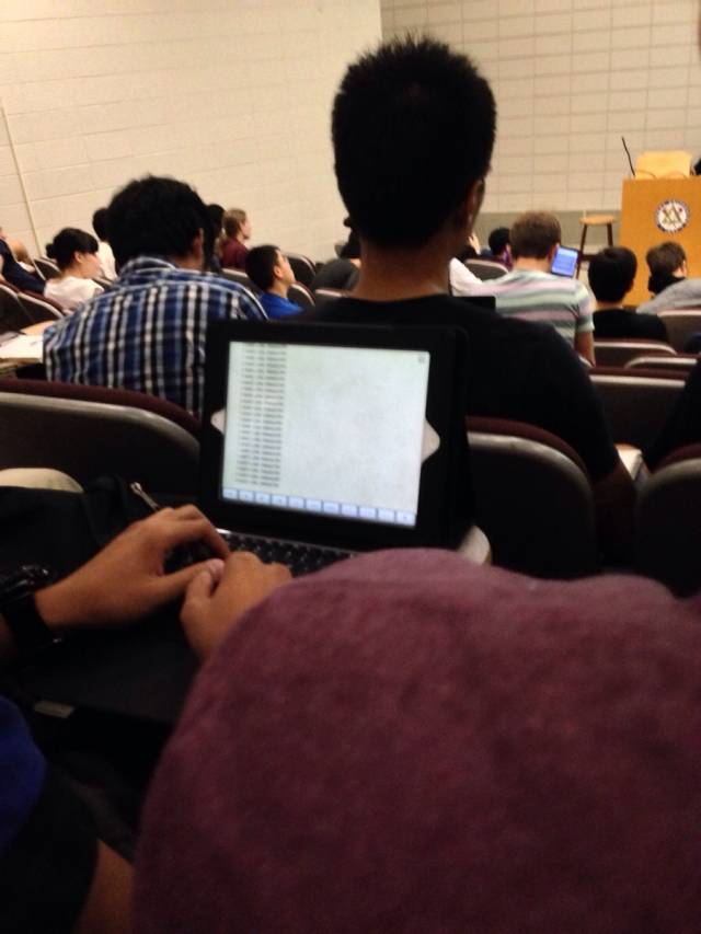Sitting in a chem lecture when I notice the person in front of me is furiously typing 