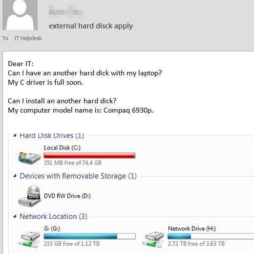 I work at IT Helpdesk, got this message from a co-worker in China