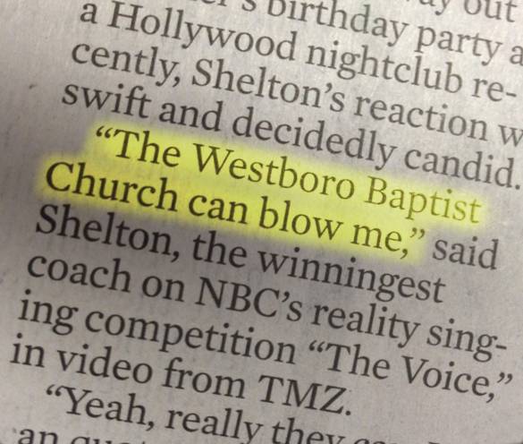 Blake Shelton gives his opinion on the Westboro Baptist Church.