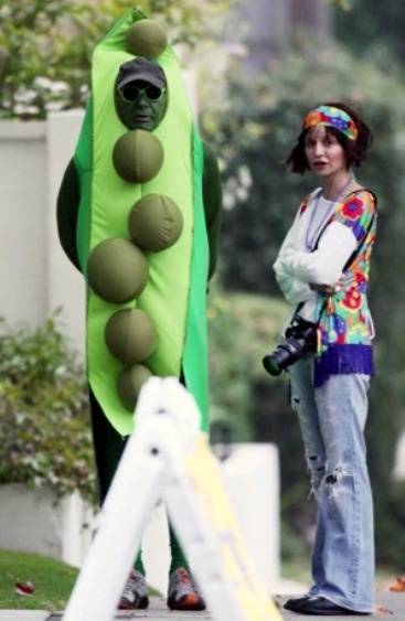 Harrison Ford dressed as a pea in a pod.