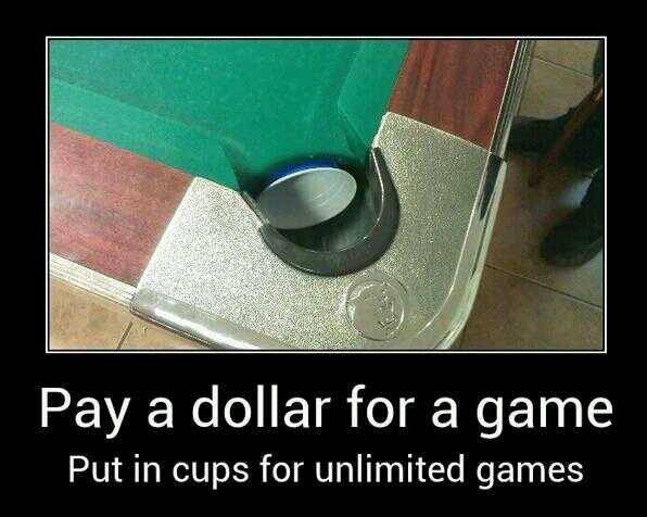 Give a man a dollar, he'll play pool forever.