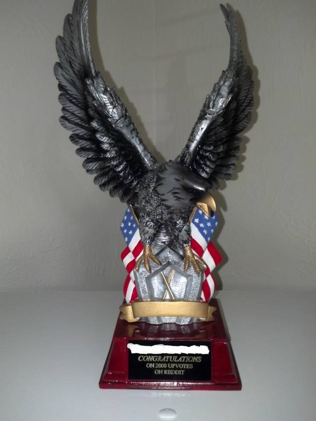 The best thing about switching jobs you get trophies on good performance. It's over a foot tall and majestic as f*ck. They will be missed.