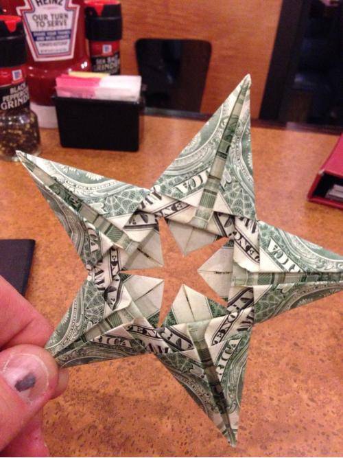 $5 dollar origami tip someone gave my waitress.