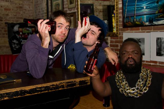 Just a couple of drunk guys with an inebriated Mr T midget.