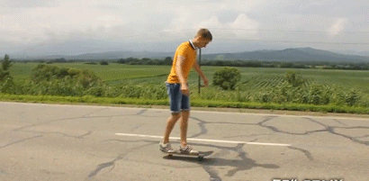 Backflip while standing on a skateboard..