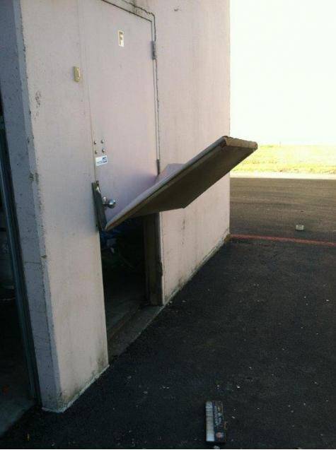 Thieves hit our store last night. This is how they circumvented the door alarm...