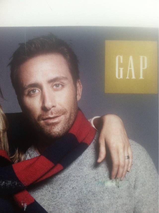 This Gap model looks like he is the love child of Nicholas Cage and Jake Gyllenhaal.
