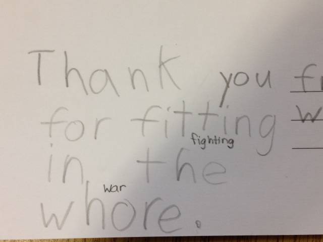 My best friend is an elementary school teacher. Her students are writing postcards to veterans. This happened.