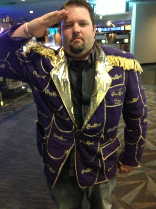 I see your lady with a robe and raise you a guy I met in Vegas with a jacket... That his mom made for him