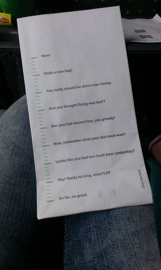 The vomit bag on my bus shuttle - And you thought flying was bad?