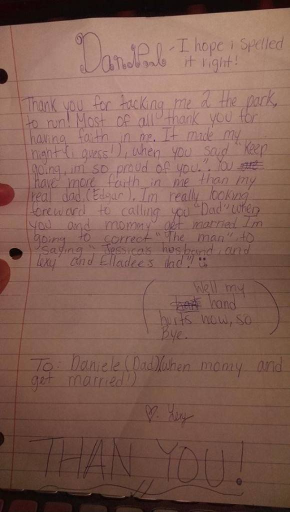 Not a cat, but a letter my Fiancee’s daughter wrote to me tonight before she ran to bed