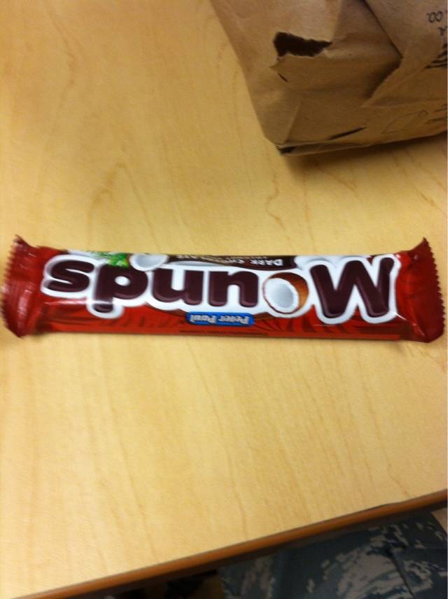 Wife asked me to get her a Mounds bar at the store. I spent 5 minutes looking because I only saw Spunow bars...