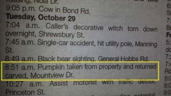 Small town police log