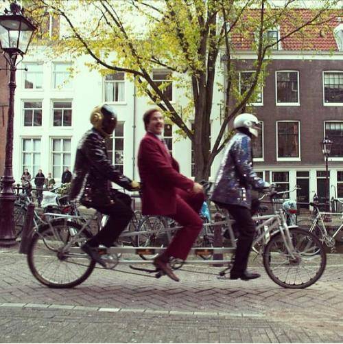 Ron Burgundy and Daft Punk doing a little sightseeing around town