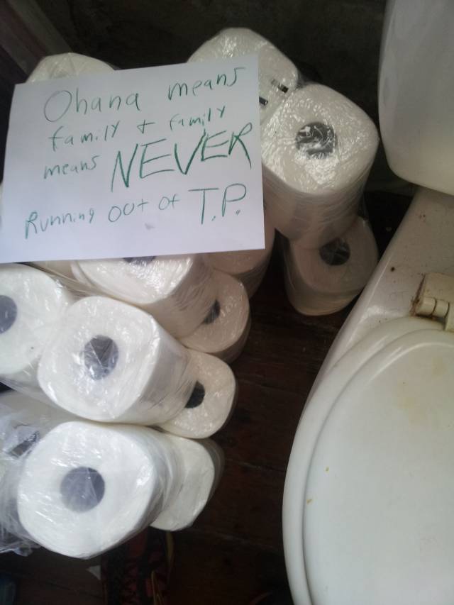 Me and my brother live together and we got into a huge fight about who should buy toilet paper. I found this the next morning.