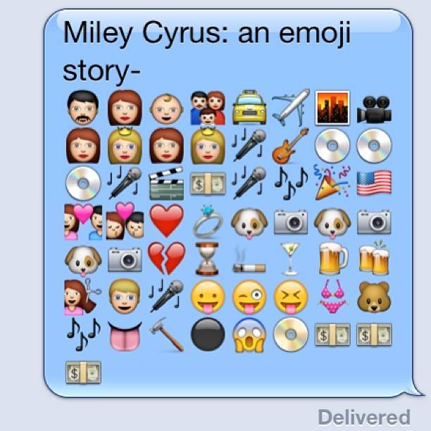 My boyfriend wrote the biography of Miley Cyrus in emoji