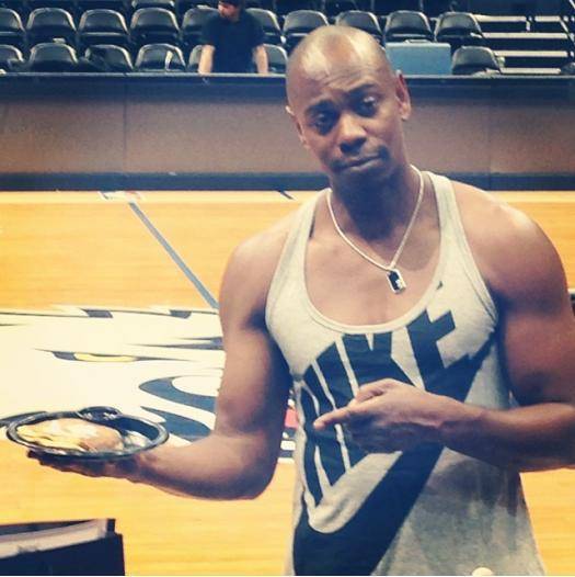 My friend went to go see Dave Chappelle play basketball against Prince. He got a pic of Dave... and pancakes
