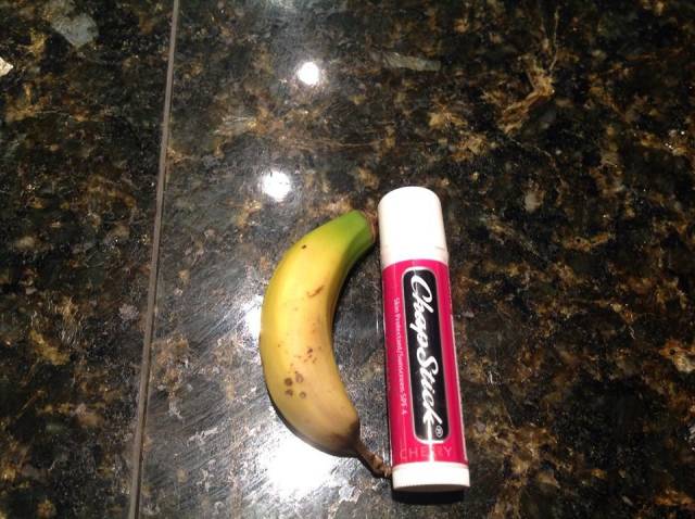 Not sure if tiny banana or huge chapstick...