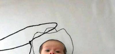 Mom converts cute baby portraits into creative doodles
