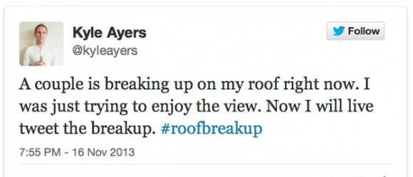 Go and make some popcorn for this one. Couple breaking up on my roof.. 