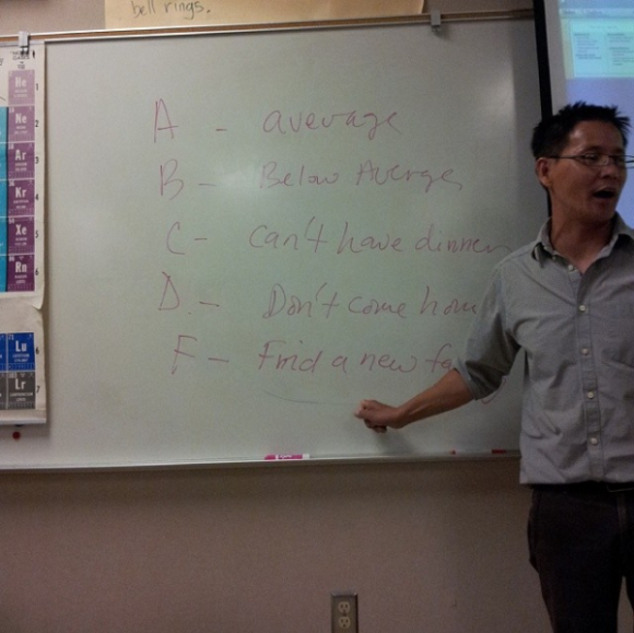 My cousin's high school chemistry Asian grade scale