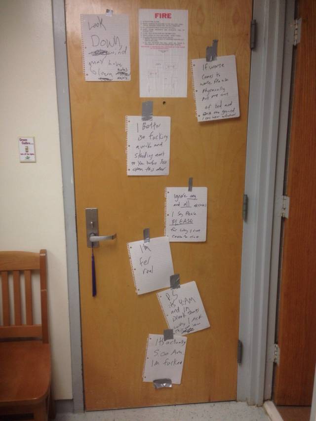 How my drunk roommate tries to get me to wake him up for our 8:30 class