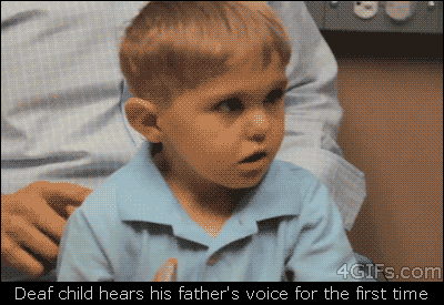 Deaf child hears his father’s voice for the first time.