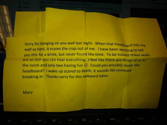 My Co-worker found this note on her door this morning