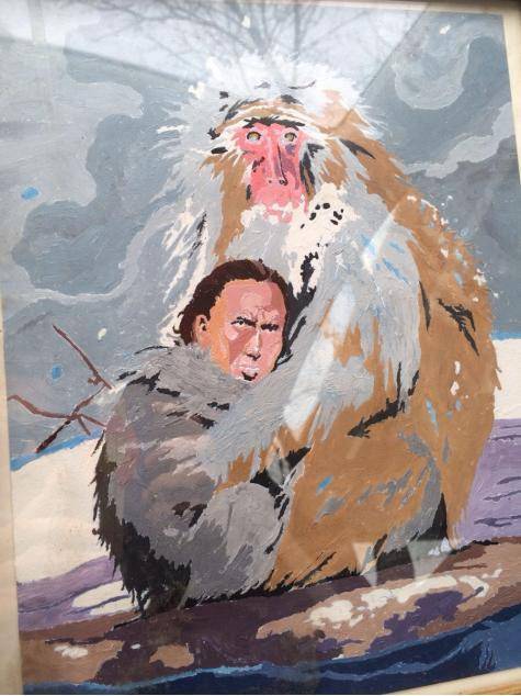 A worker at Goodwill thought the artist was trying to paint a monkey and its baby...I see something else.