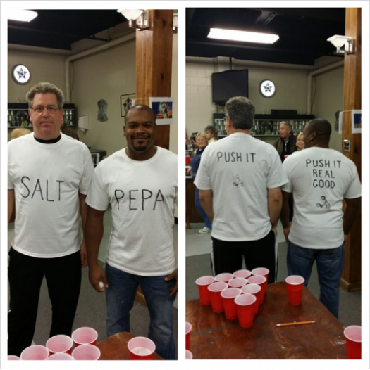 Went to a 80′s themed beer pong tournament with proceeds going to cancer. These guys were on the table next to us.