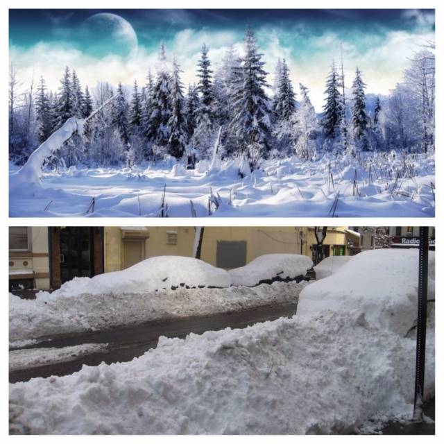 Top: what snow looks like to a southerner.. Bottom: what snow looks like to a northerner