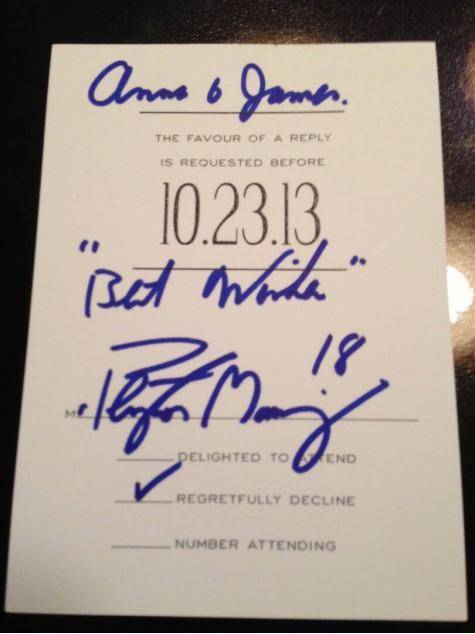 My sister sent a wedding invitation to Peyton Manning. He actually replied!