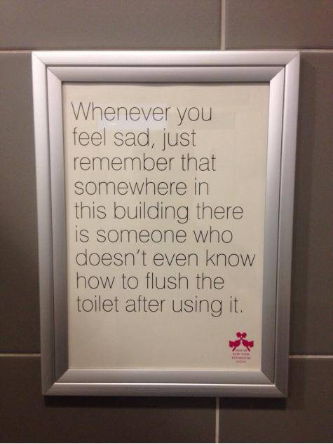 A bathroom sign at work which cheers me up.