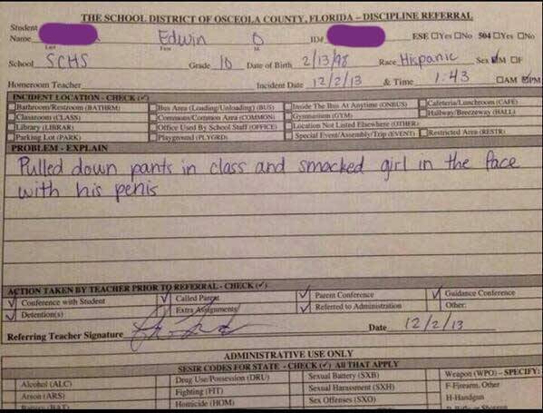 This kid's detention slip is the greatest and most terrifying thing ever