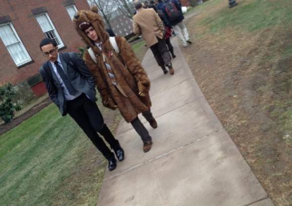 My school requires a full suit and tie dress code. However a coat is allowed in the winter...