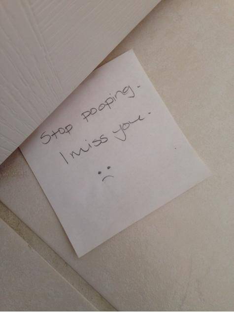 My girlfriend slid this under the bathroom door. Now I have two clingers to deal with.