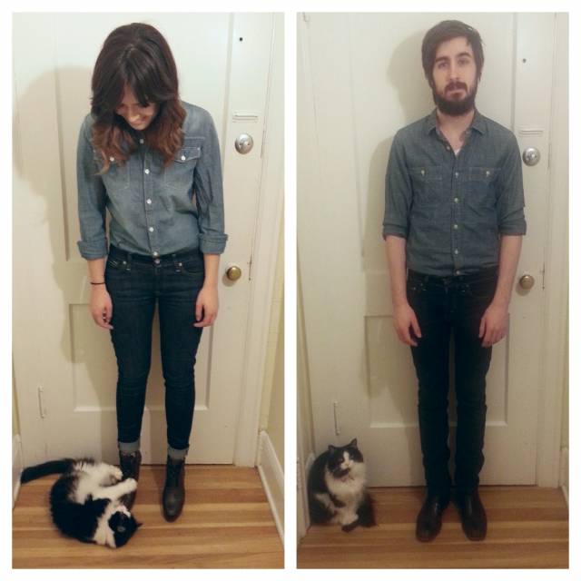 My boyfriend thinks it's funny to piss me off by figuring out what outfit I'm wearing out with him and matching it... My cat, Clementine attacking my shoe as a bonus.