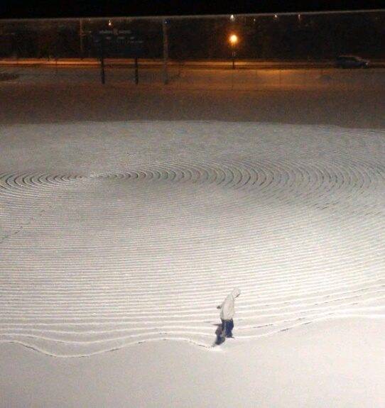 Defeated by finals week, this kid was on the baseball field at 2:30am making crop circles