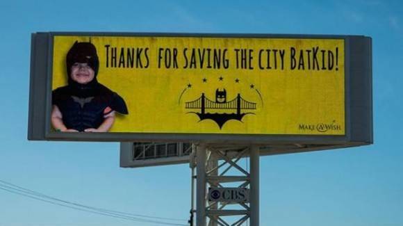 An anonymous donor put up this billboard thanking BatKid for his service in San Francisco
