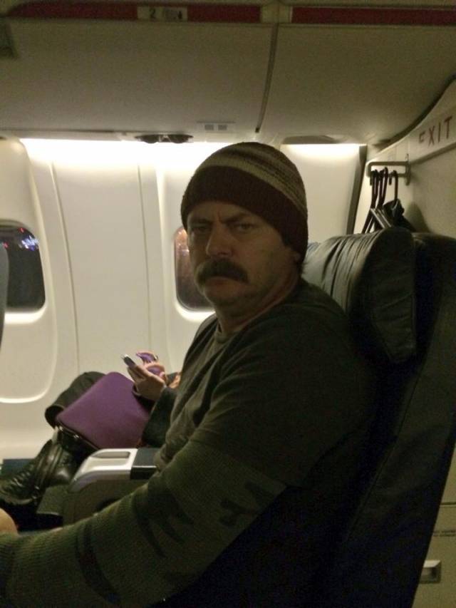 Just met Ron Swanson on my plane