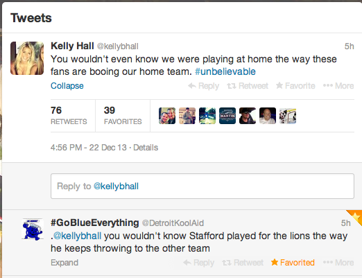 Detroit Lions QB's wife tweet and reply