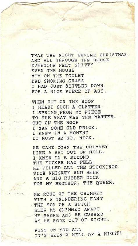 So, I found this at my dad's shop. His old boss wrote it on a typewriter in the 80s. Merry F***ing Xmas guys