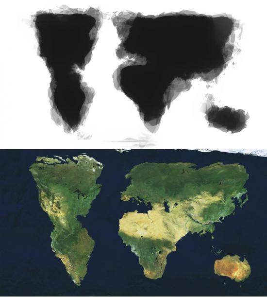 I had 30 people draw a map of the world from memory and digitally merged the results.