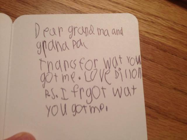 Dear Grandpa and Grandma, thanks for what you got me.......