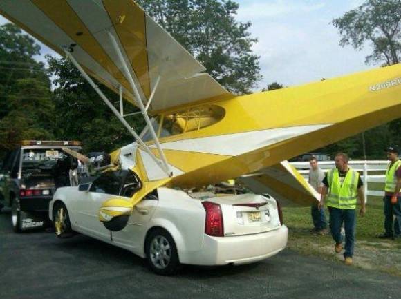 Plane crash lands on my friends car, fortunately no one was hurt.