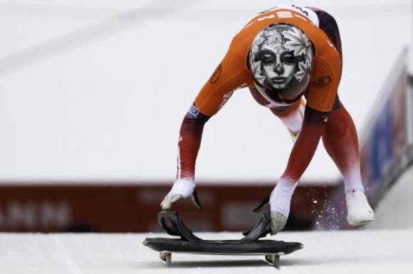 A member of the German Skeleton team has a neat helmet