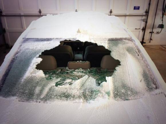 Turned on rear defroster, glass shattered. Thanks polar vortex!