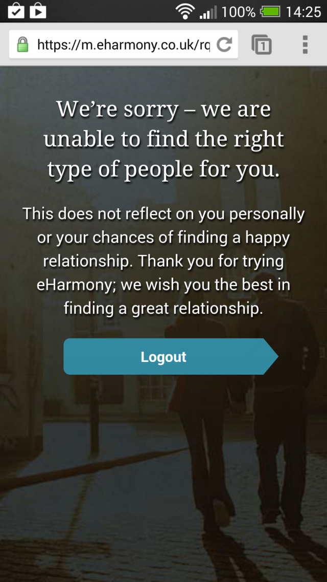 I just got rejected by a dating website.. Literally