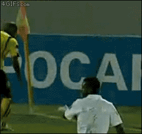 Football player tosses a piece of rubbish off the field. Turns out it was a live GRENADE