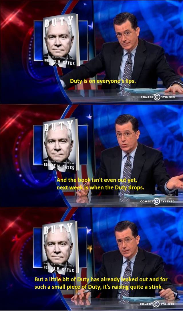 Colbert discusses Duty.